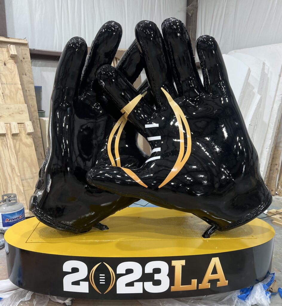 NCAA college football gloves statue by Smash Design for 2023 LA brand experience 
